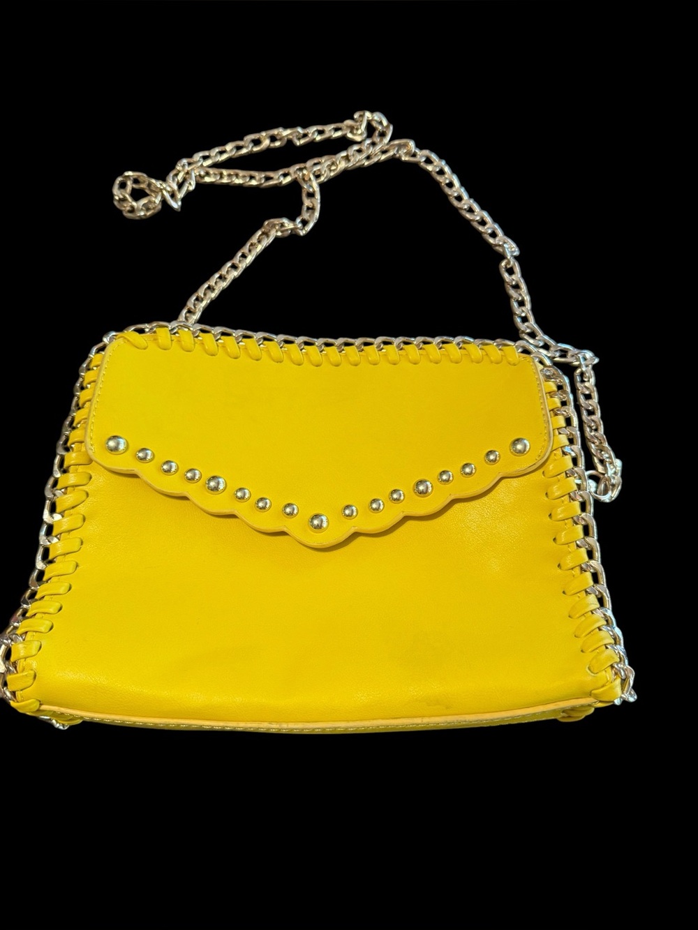 Yellow gold midnight velvet whip stitch, Crossbody bag. faux leather. NWOT